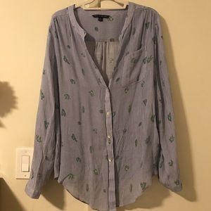 Blue and White Striped Cactus Button Up